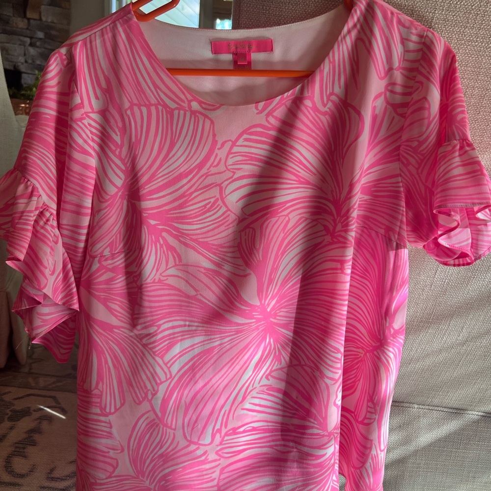 Pink Floral Ruffle Sleeve Women’s Top